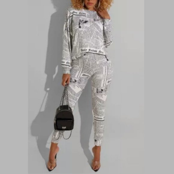 Newspaper Print Set - Pants & Top - Picture 3 of 11